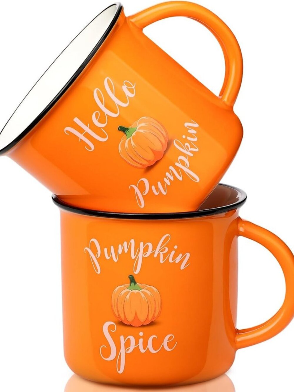 Set of 2 Ceramic Pumpkin Mugs - Fall Coffee Cups for Halloween & Thanksgiving